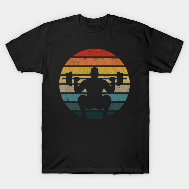 Squat Silhouette On A Distressed Retro Sunset print T-Shirt by theodoros20